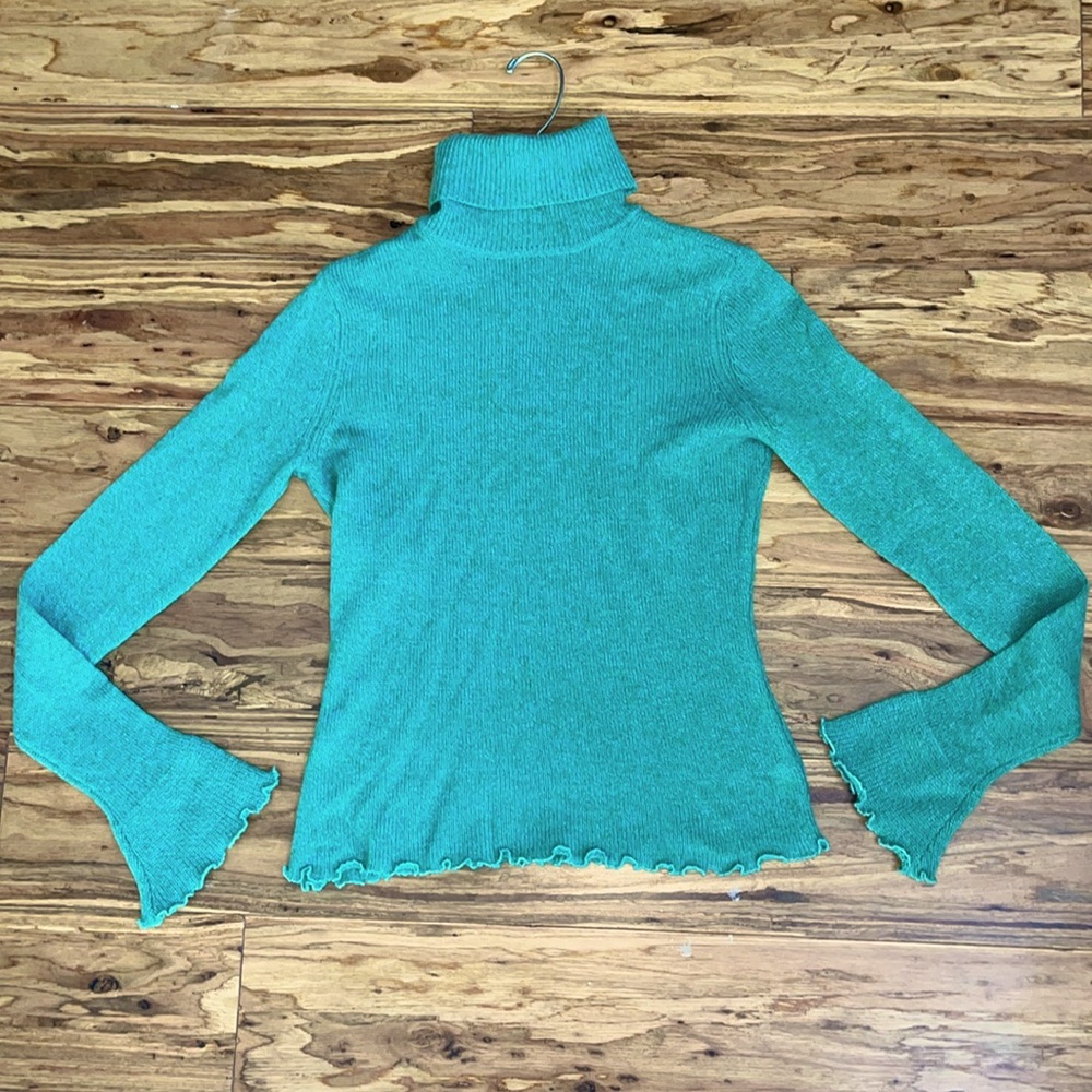 White + Warren Teal Cowl Neck Sweater